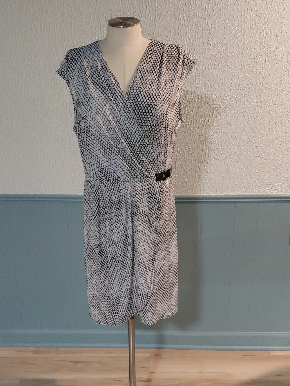 Michael Kors Black and White Cap-Sleeve Wrap Dress